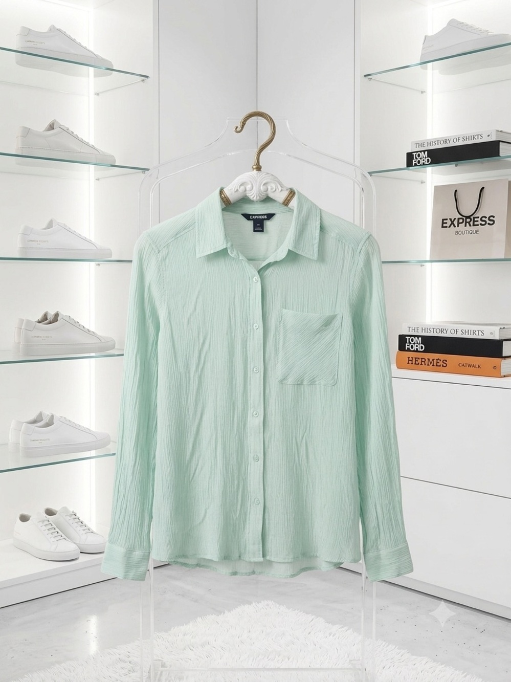Express women’s Mint Green Long-Sleeve Button-Down Shirt